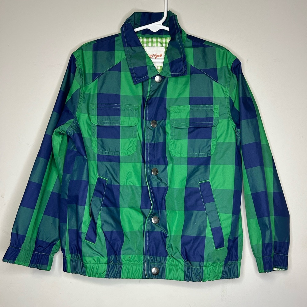 Cat & Jack Green and Navy Checkered Raincoat Boys XS (4/5)